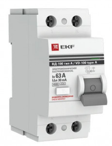 EKF PROxima выкл. дифферинциальный (УЗО) ВД-100 2P 63А 30мА тип A 4,5кА эл.мех elcb-2-63-30-em-a-pro