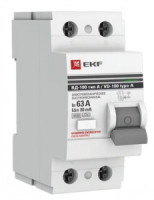 EKF PROxima выкл. дифферинциальный (УЗО) ВД-100 2P 63А 30мА тип A 4,5кА эл.мех elcb-2-63-30-em-a-pro