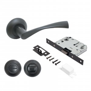 Комплект для двери АЛЛЮР АРТ ОСКАР BL+L7050S BL+BK-R1 BL  мат. черн(ручка и защ с фикс)блистер (20)