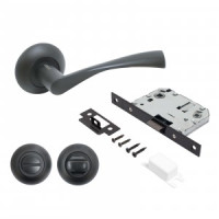 Комплект для двери АЛЛЮР АРТ ОСКАР BL+L7050S BL+BK-R1 BL  мат. черн(ручка и защ с фикс)блистер (20)