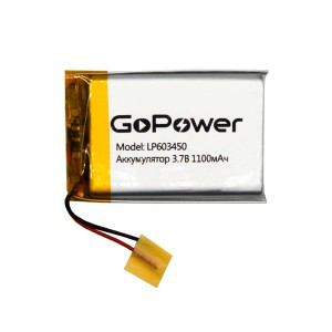 Ак-р Li-Pol GoPower LP603450 PK1 3.7V 1100mAh с защитой и унив. конт. выводами