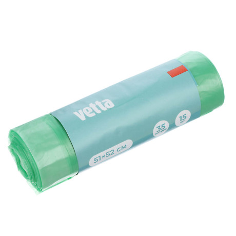 VETTA Мешки для мусора с завязками 35 л., 15 шт., стандарт, зелёные, рулон