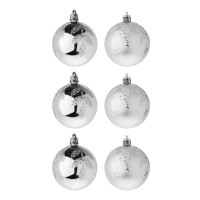 СНОУ БУМ Набор шаров 6 см, 6 шт, серебро, пластик, глиттер, 26-132