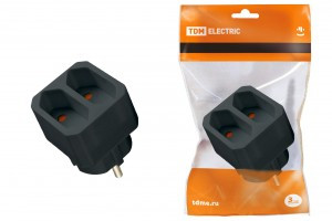TDM разветвитель (тройник) 2роз. 2,5 А под плоскую вилку, земля, черный SQ1806-0306