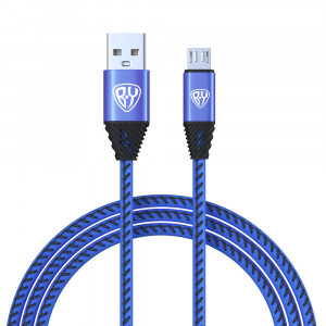 BY Кабель для зарядки Премиум Micro USB, 1м, 2А, кожаная оплётка, синий