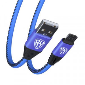 BY Кабель для зарядки Премиум Micro USB, 1м, 2А, кожаная оплётка, синий