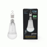 Gauss лампа св/д авар. св/к A60 E27 12W(900Lm) 4100K 4K авар. аккум. 1200мАч 3ч 70x70x150 102002212