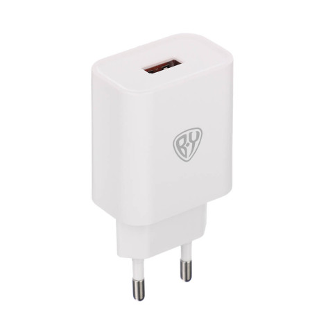 BY Комплект СЗУ Simple 18Вт, USB-A QC+ кабель Type-С, 3А, 100см, 110-240В, 50-60Гц, пластик, белый