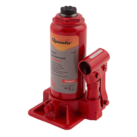 Домкрат гидравлический бутылочный, 6 т, h подъема 180 - 340 мм Sparta Compact