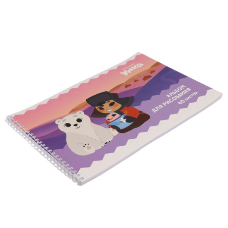 УМКА Альбом для рисования A4 40 листов, блок - офсет 100г/м2, обложка картон, спираль, выб.лак, 4диз