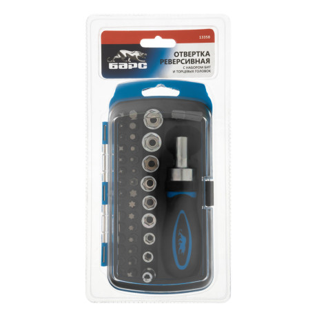 Отвертка реверсивная с набором бит и торцевыми головками, 41 шт Барс