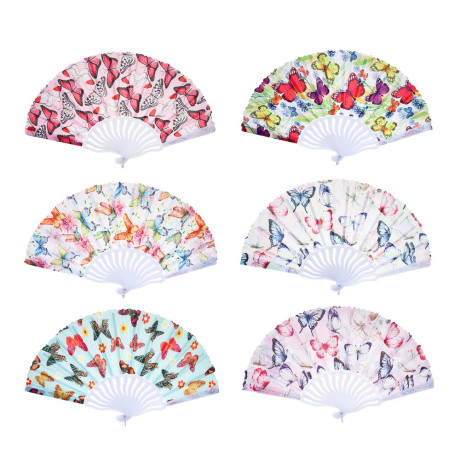 ЮНИLOOK Веер складной тканевый с рисунком бабочки, 23 см, полиэстер, пластик, 6 диз