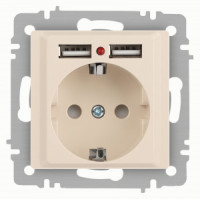 ЭРА Intro Accent мех. роз. СУ 1 мест. 16А 250В (земля, шторки + 2хUSB) слоновая кость 6-410-02