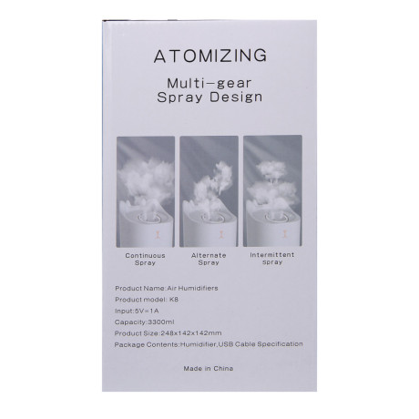 LEBEN Увлажнитель воздуха, 3,3л, 25x14x14см, питание от USB, 5Вт, белый