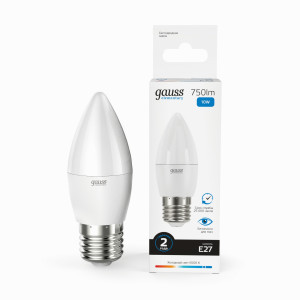 Gauss Elementary лампа Свеча E27 10W(750lm) 6500K 6K 98x37 матов., пластик 30230