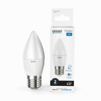 Gauss Elementary лампа Свеча E27 10W(750lm) 6500K 6K 98x37 матов., пластик 30230