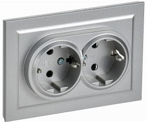 IEK BRITE роз. СУ 2 мест. земля  16А РС12-3-БрА алюминий BR-R21-16-K47-F