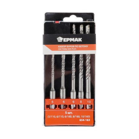 ЕРМАК Набор буров по бетону системы SDS-plus, серия MASTER 5 шт(5/110, 6/110, 6/160, 8/160, 10/160)