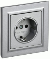 IEK BRITE роз. СУ 1 мест. 16А алюминий (земля,шторки)  РСР14-1-0-БрА BR-R14-16-K47-F