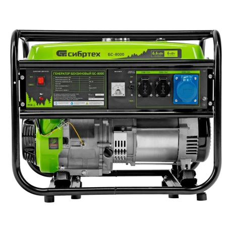 Генератор бензиновый БС-8000, 6,6 кВт, 230В, четырехтактный, 25 л, ручной стартер Сибртех