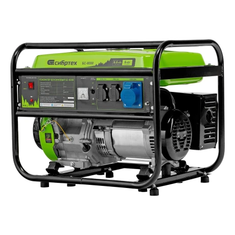 Генератор бензиновый БС-8000, 6,6 кВт, 230В, четырехтактный, 25 л, ручной стартер Сибртех