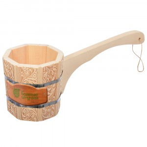 Ковш-черпак 1,5л бондарный с длинной ручкой с орнаментом "Цветы", 33426 Банные штучки