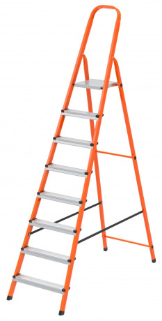 Стремянка, 8 ступеней, стальной профиль, ступени сталь, оранжевая, Сибртех