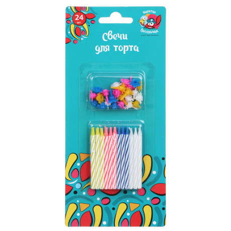 Капитан Весельчак Свечи для торта 24 шт, 4 цвета