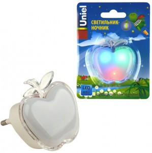 Uniel DTL-308 ночник 0.5W 4LED RGB Яблоко, 220V, пластик, без выкл, BL