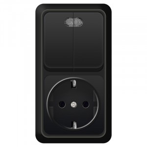 UNIVersal Олимп блок вертик. (роз. 1 мест.+выкл. 2 кл.) ОУ (земля) (инд.) черный 7946811