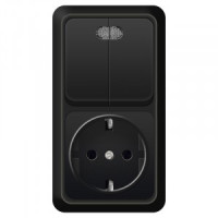 UNIVersal Олимп блок вертик. (роз. 1 мест.+выкл. 2 кл.) ОУ (земля) (инд.) черный 7946811