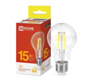 ASD/InHome лампа св/д Deco ЛОН A60 E27 15W(1480lm) 3000К 2K 105x60 филамент (нитевидная) прозр. 5893