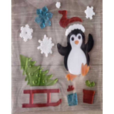 Наклейка на стекло А111 Пингвин с подарками и снежинками 20*20см (12)