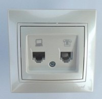 Lezard Мира роз. телеф./компьют. СУ 2 мест. перламутр (RJ11+RJ45) (корпус PC) 701-3030-143