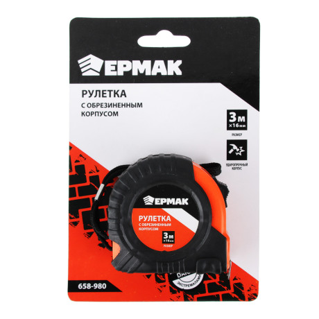 ЕРМАК Рулетка "КЛАССИК", 3м х 16мм, одинарный зацеп, корпус PP+TPR