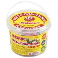 Пластилин на растительной основе (тесто д/лепки) ПИФАГОР, 12 цветов, 360 г, пласт. ведро, 104546