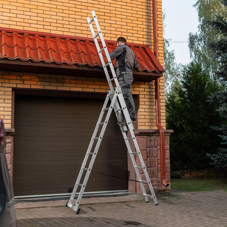 Лестница, 3 х 8 ступеней, алюминиевая, трехсекционная, Сибртех