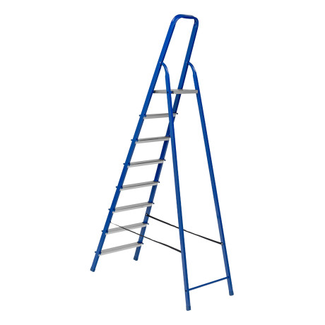 Стремянка, 8 ступеней, стальной профиль, алюминиевые ступени Сибртех