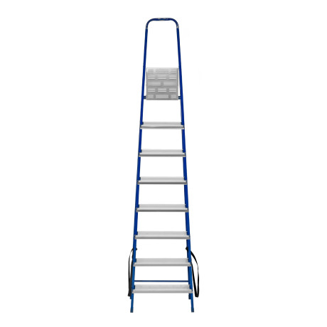 Стремянка, 8 ступеней, стальной профиль, алюминиевые ступени Сибртех