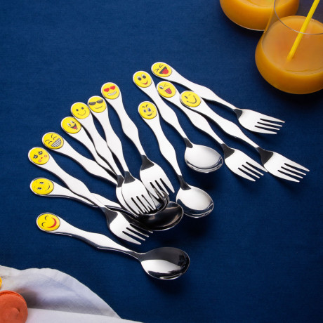 Набор столовых приборов детский 2 пр. "Смайлики", нерж.сталь, 12 дизайнов
