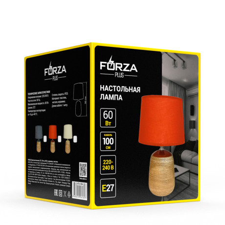 FORZA Лампа настольная, E27, 30см, 60Вт, керамика, текстиль, 3 цвета