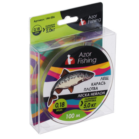 AZOR FISHING Леска "Лещ, Карась, Плотва", нейлон, 100м, 0,18мм, 5,0кг, зеленая