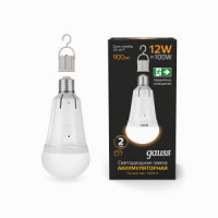 Gauss лампа св/д авар. св/к A60 E27 12W(900Lm) 3000K 2K авар. аккум. 1200мАч 3ч 70x70x150 102002112