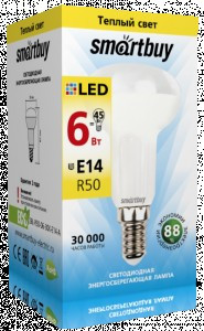 Smartbuy R50 E14 6W(450lm) 3000K 2K матовая пластик SBL-R50-06-30K-E14-A