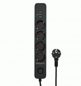 Гарнизон Сетевой фильтр (удл.) ПВС 3x0.75 4роз. 2м 10А 3xUSB мультипорт, земля, черный, пакет