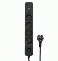 Гарнизон Сетевой фильтр (удл.) ПВС 3x0.75 4роз. 2м 10А 3xUSB мультипорт, земля, черный, пакет