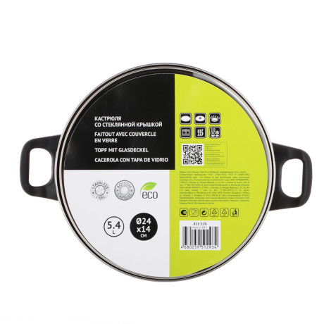 Стрейтон Кастрюля 24х13,5см, 4,9л, со стекл. крышкой
