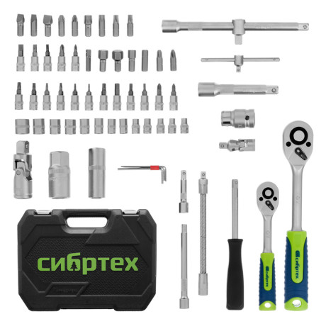 Набор инструментов, 1/2", 1/4", пластиковый кейс, 94 предмета// Сибртех