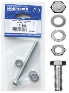 Болт с гайкой и шайбами 12*100 (1 шт BL) (цена за шт) НАКРЕПКО 108946