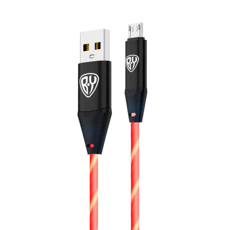 Рыжий Кабель для зарядки Светящийся Micro USB, 1м, 2.4А, Быстрая зарядка, LED подсветка оранжевая